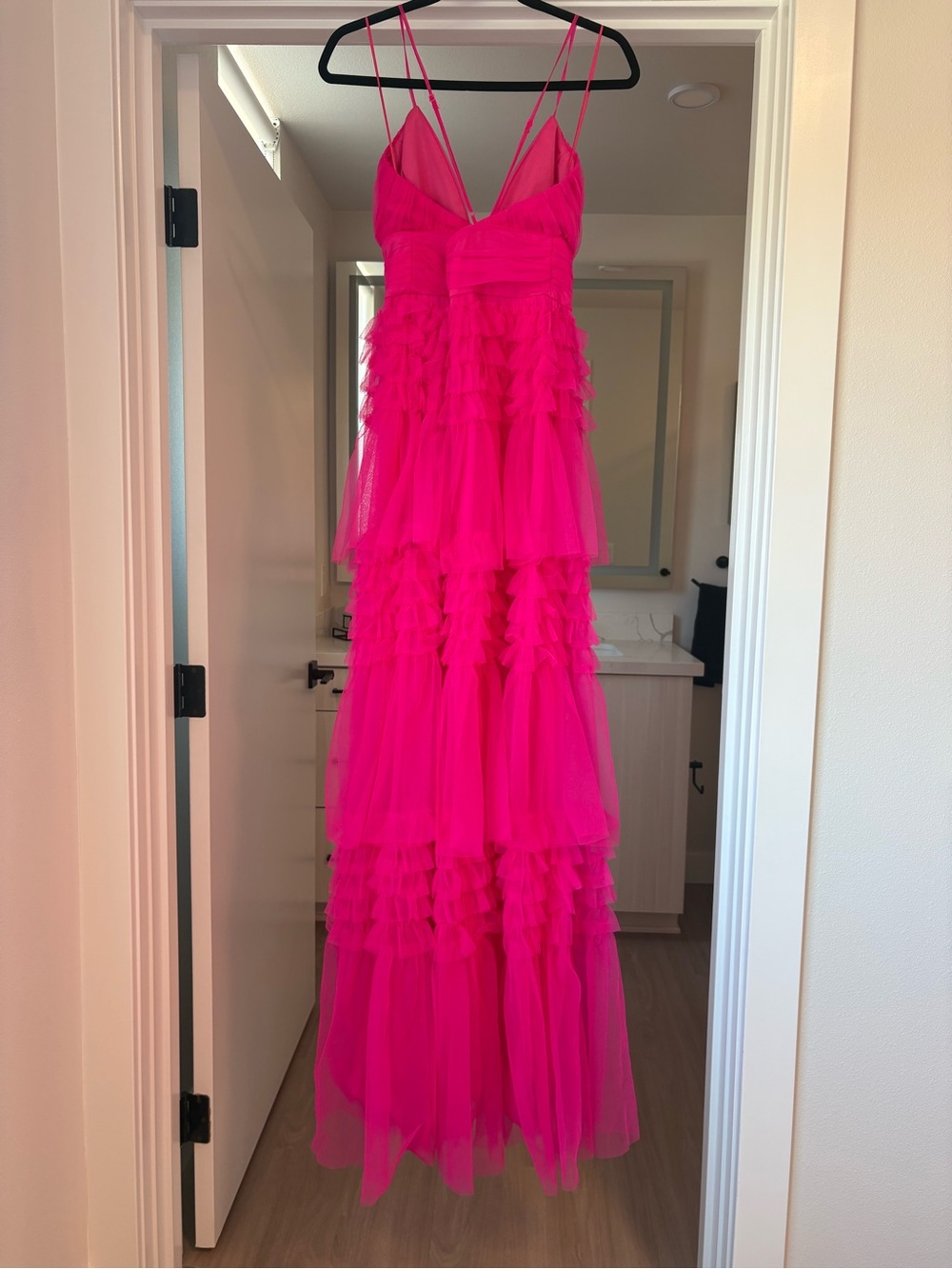 Fashion Nova Fuchsia Tiered Tulle Maxi Dress